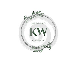 KW Initials letter Wedding monogram logos collection, hand drawn modern minimalistic and floral templates for Invitation cards,