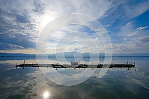 Kwan Phayao; a lake in Phayao province, the North of Thailand. Shooting with the rule of thirds between river, cloud, and sky