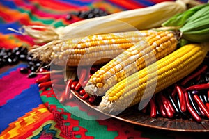 kwanzaa corn muhindi on a colorful straw mat
