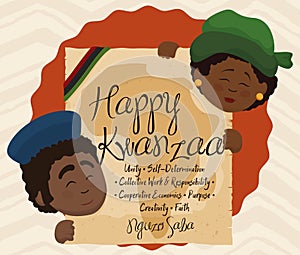 Kwanzaa Design with Couple Holding Scroll with the Seven Principles, Vector Illustration photo