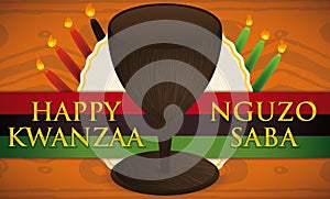 Kwanzaa Design with Traditional Cup, Candles, Label and Flag, Vector Illustration photo