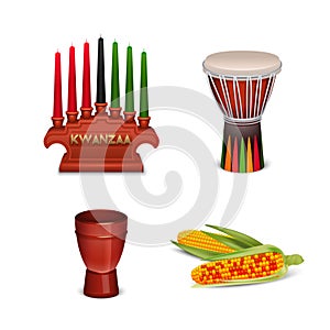 Kwanzaa Holiday 4 Colorful Symbols Collection