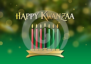 Kwanzaa holiday celebration graphic background in soft glowing festive greens and gold