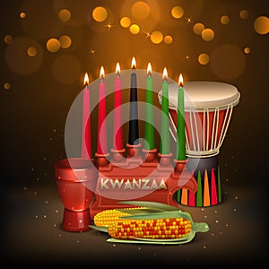 Kwanzaa Kinara Background Colorful Composition Poster