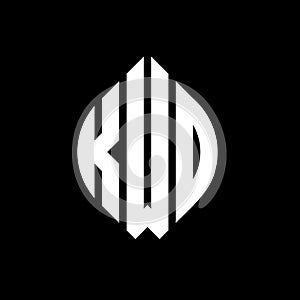 KWD circle letter logo design with circle and ellipse shape. KWD ellipse letters with typographic style. The three initials form a photo