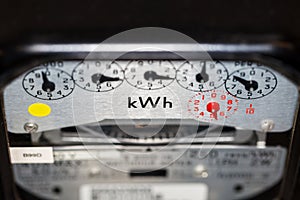 KWh electric meter and dials