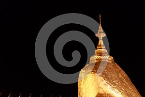 Kyaikhtiyo Pagoda at dusk in Myanmar. They are public domain or treasure of Buddhism, no restrict in copy or use.