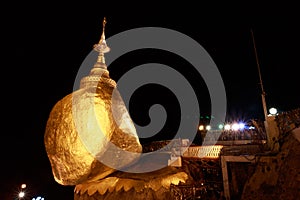 Kyaikhtiyo Pagoda at dusk in Myanmar. They are public domain or treasure of Buddhism, no restrict in copy or use.
