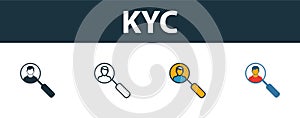 Kyc icon set. Premium symbol in different styles from fintech technology icons collection. Creative kyc icon filled, outline,