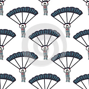 Kydiver man jumping with parachute. Seamless pattern.