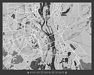 Kyiv Map - abstract monochrome design for interior posters, wallpaper, wall art, or other printing products. Vector