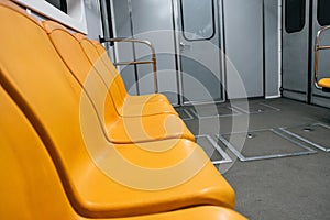 Kyiv metro wagon interior with no people