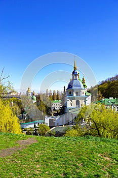 Kyiv Monastery with blue dome and golden stars, top picturesque sceneries to visit in Kyiv