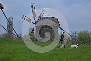 Traditional Ukrainian windmill located in the Museum of Folk