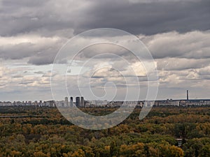 Kyiv sityscape over the autumnal park