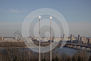 Kyiv, Ukraine. 30.11.2023: view of the left bank of Kyiv and the Dnipro River