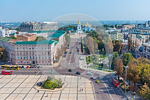 KYIV, UKRAINE, AUGUST 31, 2019: Bohdan Khmelnytsky monument and saint michael monastery in Kyiv, Ukraine