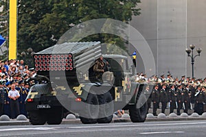 KYIV, UKRAINE - AUGUST 24, 2016: Military parade in Kyiv, dedicated to the Independence Day of Ukraine. Ukraine celebrates 25th an