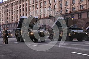 KYIV, UKRAINE - AUGUST 24, 2016: Military parade in Kyiv, dedicated to the Independence Day of Ukraine. Ukraine celebrates 25th an