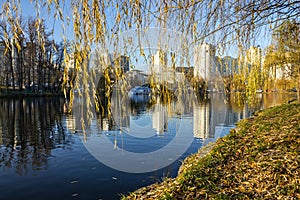 Kyiv, Ukraine. Autumn landscape. City park lake