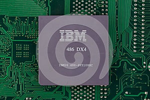 KYIV, UKRAINE - Feb. 17, 2018. IBM 486DX4 processor