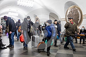 War of Russia against Ukraine. Bomb shelter at metro station