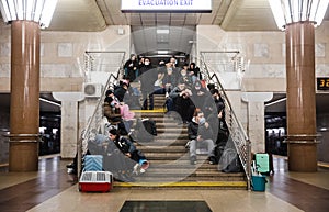 War of Russia against Ukraine. Bomb shelter at metro station