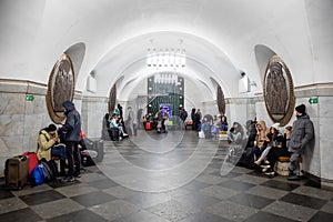 War of Russia against Ukraine. Bomb shelter at metro station