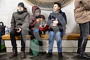 War of Russia against Ukraine. Bomb shelter at metro station