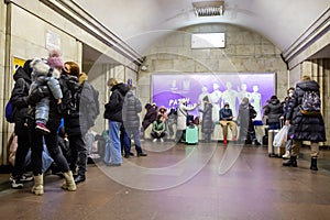 War of Russia against Ukraine. Bomb shelter at metro station