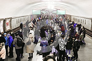 War of Russia against Ukraine. Bomb shelter at metro station