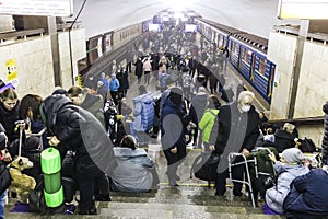 War of Russia against Ukraine. Bomb shelter at metro station