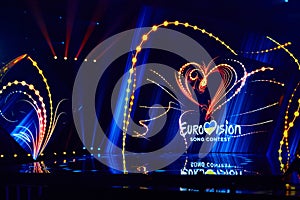 KYIV, UKRAINE - FEBRUARY 23, 2017: Logo Eurovision 2017 national selection during the Eurovision-2017