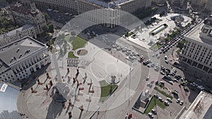 Kyiv. Ukraine: Independence Square, Maidan. Aerial view, slow motion, flat, gray