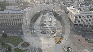 Kyiv. Ukraine: Independence Square, Maidan. Aerial view, slow motion, flat, gray