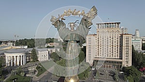 Kyiv. Ukraine: Independence Square, Maidan. Aerial view, slow motion, flat, gray