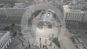 Kyiv. Ukraine: Independence Square, Maidan. Aerial view, slow motion, flat, gray