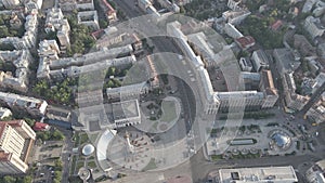 Kyiv. Ukraine: Independence Square, Maidan. Aerial view, slow motion, flat, gray