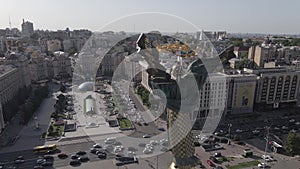 Kyiv. Ukraine: Independence Square, Maidan. Aerial view, slow motion, flat, gray