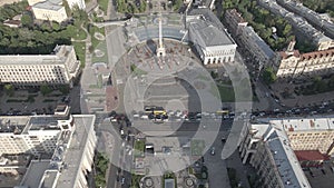 Kyiv. Ukraine: Independence Square, Maidan. Aerial view, slow motion, flat, gray