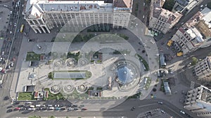 Kyiv. Ukraine: Independence Square, Maidan. Aerial view, slow motion, flat, gray