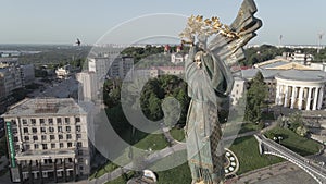 Kyiv. Ukraine: Independence Square, Maidan. Aerial view, slow motion, flat, gray