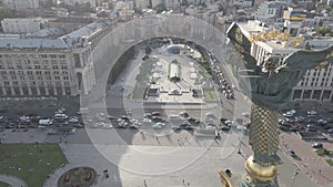 Kyiv. Ukraine: Independence Square, Maidan. Aerial view, slow motion, flat, gray