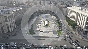 Kyiv. Ukraine: Independence Square, Maidan. Aerial view, slow motion, flat, gray