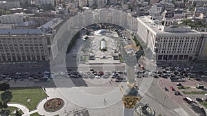 Kyiv. Ukraine: Independence Square, Maidan. Aerial view, slow motion, flat, gray