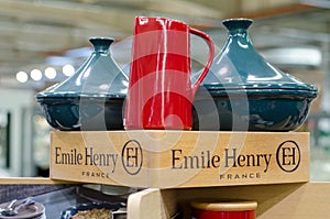 Kyiv, Ukraine - January 27, 2019: Emile Henry ceramic ovenware in store for sale