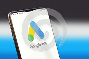 KYIV, UKRAINE-JUNE, 2020: Google ads on Smart Phone Screen. Social Application Concept