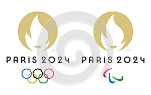 Kyiv, Ukraine - 07 June 2023: Official logos of the 2024 Summer Olympic and Paralympic Games in Paris, France from July