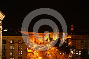 KYIV, UKRAINE - MAY 22, 2019: Beautiful view of  Khreshchatyk street with buildings and road traffic