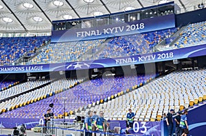 KYIV, UKRAINE - MAY 26, 2018: View inside the NSC Olimpiyskiy stadium before the 2018 UEFA Champions League final match between Re